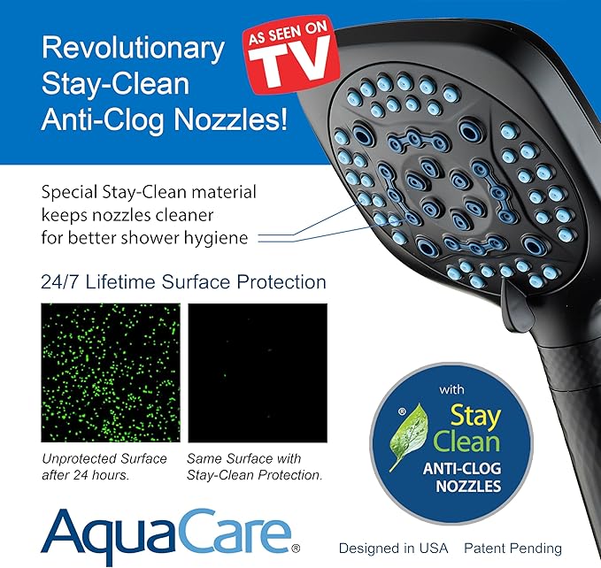 6-way High Pressure 82 Spray Mode Filtered Showerhead Combo - Handheld Shower Head Filters Chlorine to Heal Dry Skin, Revive Hair - Dual Power Wash Cleans Tub, Tile, Pets - Hard Water Softener, Black
