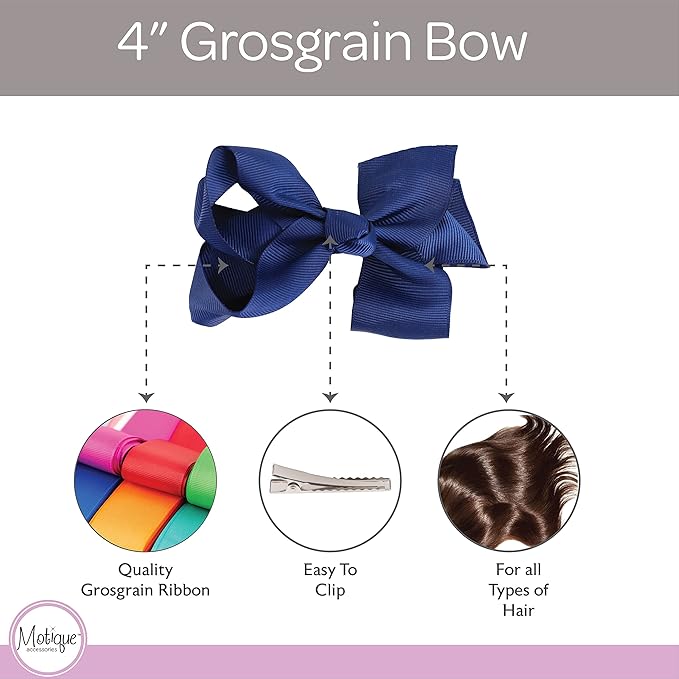 4 Inch Grosgrain Hair Bow for Girls - Navy