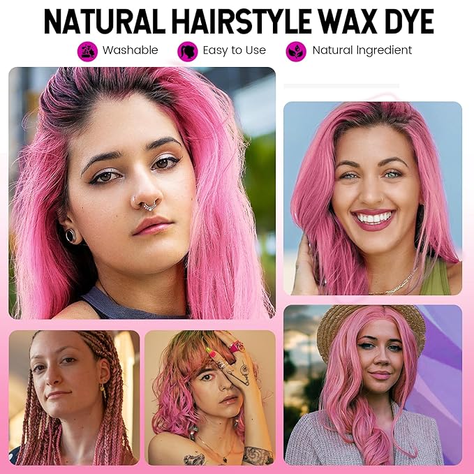 Pink Hair Coloring Wax Temporary Hair Clay Pomades 4.23 oz,Natural Hair Dye Material Disposable Hair Styling Clay Ash for Cosplay,Halloween,Party