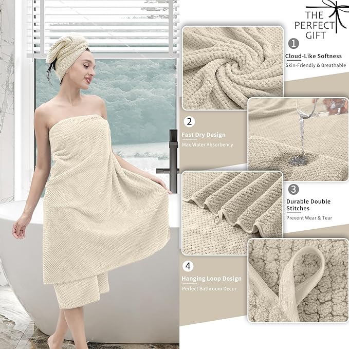 8 Piece Bathroom Towel Set |2 Oversized Bath Towels,2 Hand Towels,4 Washcloths| 600GSM Soft Large Bath Sheet Luxury Premium Microfibers Towel Highly Absorbent Quick Dry Hotel Towel Collection,Beige