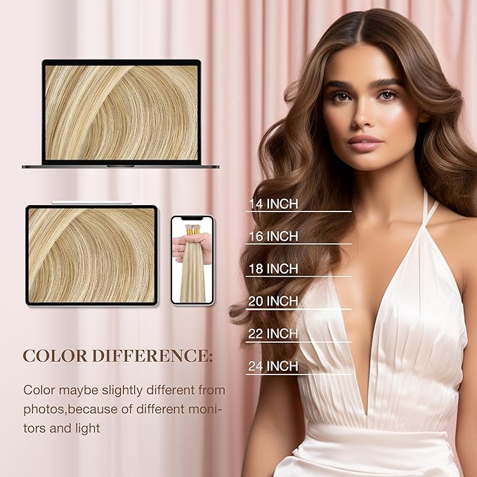 GOO GOO I Tip Hair Extensions - Real Human Hair, 20inch 100g 100S, Cold Fusion I Tip, Invisible Remy, Dark Blonde Highlighted Bleach Blonde