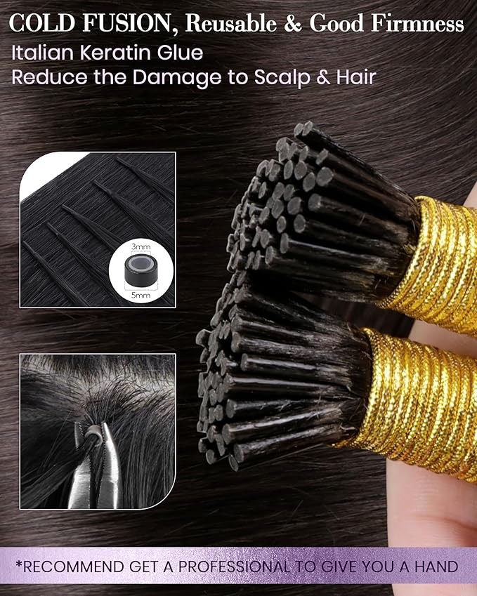 LaaVoo Itip Hair Extensions Human Hair Brown I Tip Hair Extensions Human Hair Dark Brown I Tips Hair Extension Soft Straight Hair 16inch 100g 120s