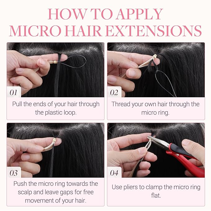 GOO GOO Micro Link Tip Hair Extensions Real Human Hair, 16inch 50g 50S, Invisible Remy Cold Fusion Micro Link Tip Hair Extensions, 4/27/4 Balayage Chocolate Brown to Caramel Blonde
