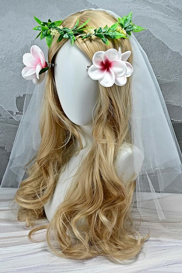 Pack of 2 Real Touch Flowers Hawaiian Flower Hair Clips Plumeria Hibiscus Hair Clips Handmade Hair Accessories for Beach Wedding Bridal Party Mother's Day Women Girls Holiday Gifts (c-816, 2pcs)
