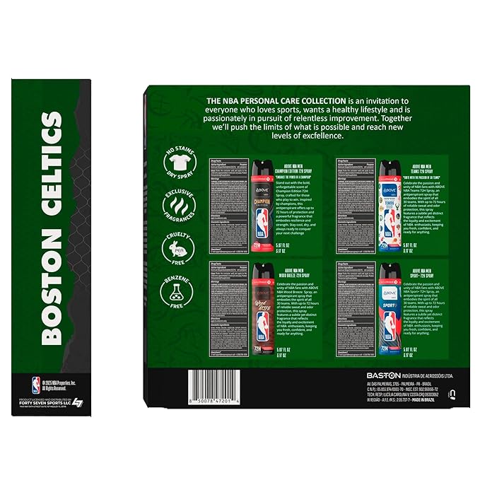 Above NBA Antiperspirant Deodorant Spray for Men | BOSTON CELTICS Team Pack | 4 Scents | 72h | Dry Spray | No Stains | 5.07 oz – Pack of 4