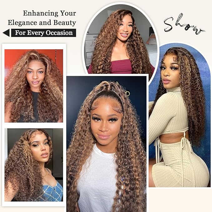 Highlight Ombre Lace Front Wigs Human Hair 13x6 Honey Blonde Deep Wave Wig Human Hair 4/27 Glueless Deep Wave Human Hair Wigs Pre Plucked with Baby Hair for Women 24 Inch