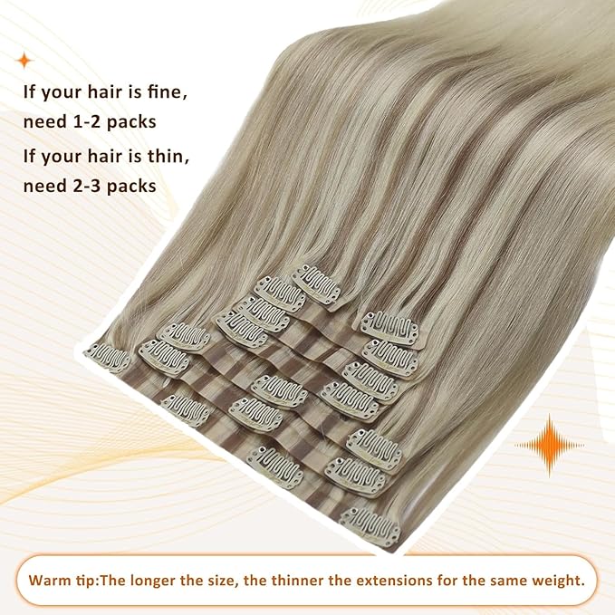Full Shine Real Hair Extensions Clip in Human Hair Balayage Clip in Hair Extensions Blonde Human Hair Ash Blonde Mix Platinum Blonde Seamless Hair Extension Clip ins for Women 16 Inch 8 PCS 120 G
