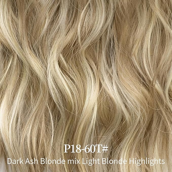 KooKaStyle Invisible Wire Hair Extensions with Transparent Wire Adjustable Size 4 Secure Clips Long Wavy Curly Secret Synthetic Hairpieces(20 Inch,Dark Ash Blonde mix Light Blonde Highlights)