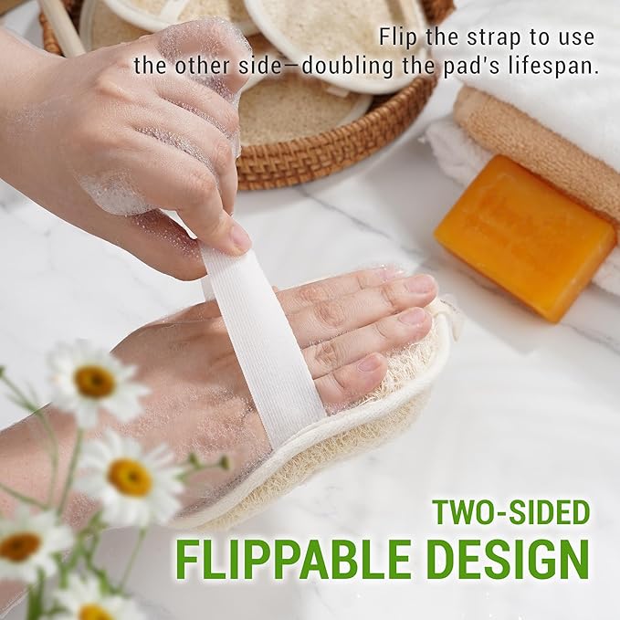 Vietnamese Natural Loofah Exfoliating Body Scrubber Pads, 100% Plant-Based Shower Luffa Sponge, Bath Loofah for Women Men (Pack of 3)