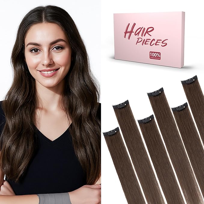 SEGO Clip In Short Hair Extensions Real Human Hair Single 6 Pcs Individual Clip Ins Remy Straight Soft Seamless Hairpieces for Women -10 Inch #02R Dark Brown