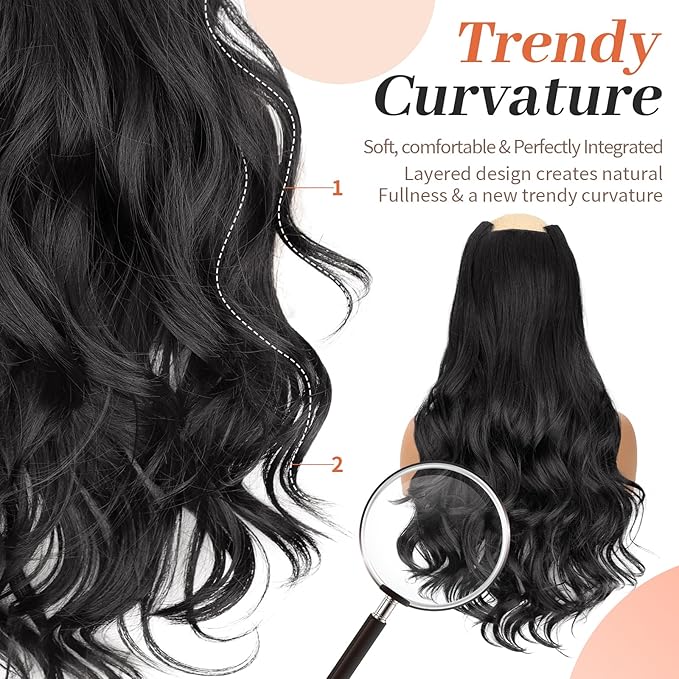 Kookastyle Clip in Hair Extensions 4 pcs Natural Long Synthetic Curly Hairpieces Layered Soft Invisible for Women Black 20 Inch