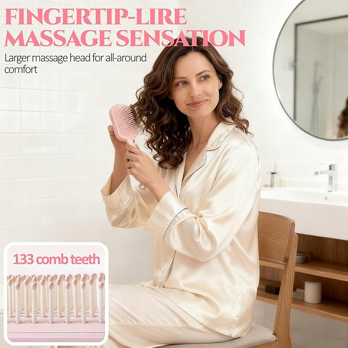 Self Cleaning Hair Brush, Retractable Hair Brush, Massage Comb With Retractable Bristles, Ergonomic Handle Hair Comb, One-pull Clean Anti Static Brushs, Hairs Styling Tools for All Hairs Types (Pink)