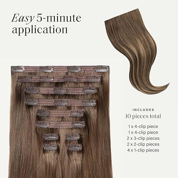 Luxy Hair 24" Ash Brown Balayage Classic Clip-In Hair Extensions (240 grams) 100% Remy Human Hair, Natural,Volume, 10-Piece Set, Blends Easily