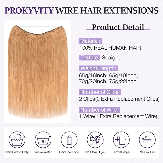 Halo Hair Extensions Real Human Hair,Halo Hair Extension 100% Human Hair, Wire Hair Extensions,Straight 27 Dark Blonde 16inch/65g