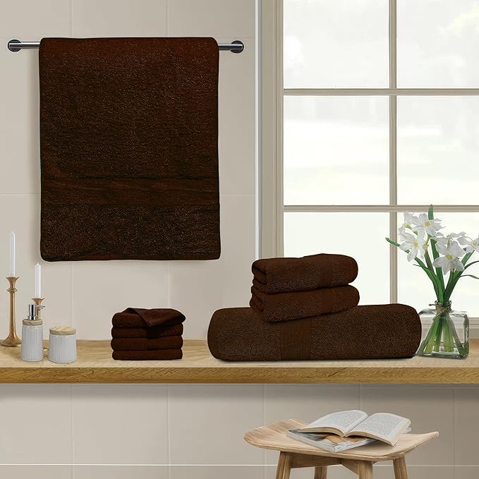 Softolle Luxury 8 Piece Towel Set, 2 Bath Towels 2 Hand Towels 4 Washcloths, Towels for Bathroom, Home, Spa & Gym - Highly Absorbent (Brown)