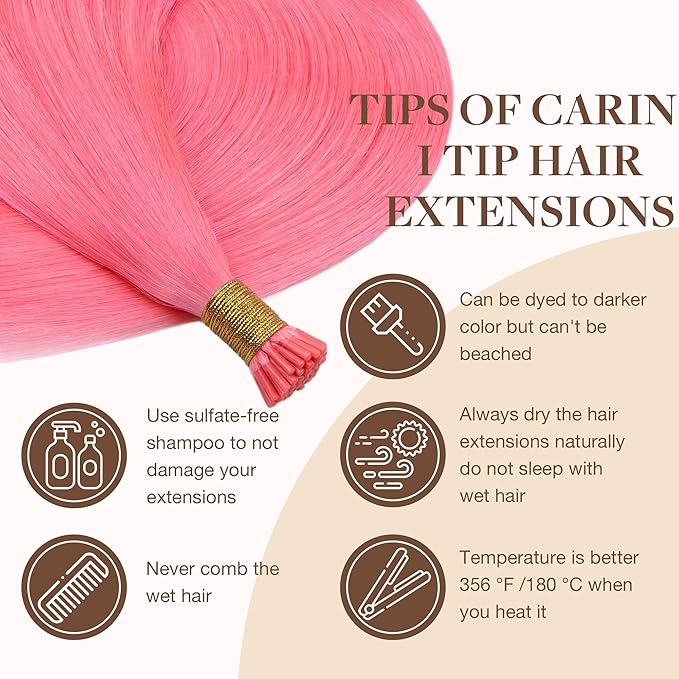 GOO GOO Colored I Tip Hair Extensions, Real Human Hair, 22inch 50g 50S, Cold Fusion, Invisible Remy, Light Pink