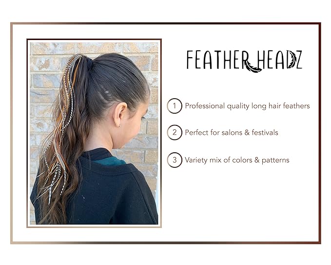 21 Natural Color Hair Extensions – 9”–14” Long – DIY Rooster Kit with 20 Micro-Link Beads – 100% Real Feathers – Eye-Catching Boho Style