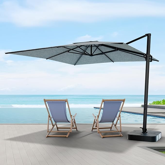 Midtown Umbrellas 9 x 9 Ft Outdoor Cantilever Patio Umbrella w/Terylast Heather Grey Fabric - Rotate 360° Offset Patio Umbrella, Deck Patio Umbrella, Backyard Umbrella & Garden Umbrella - Black Frame