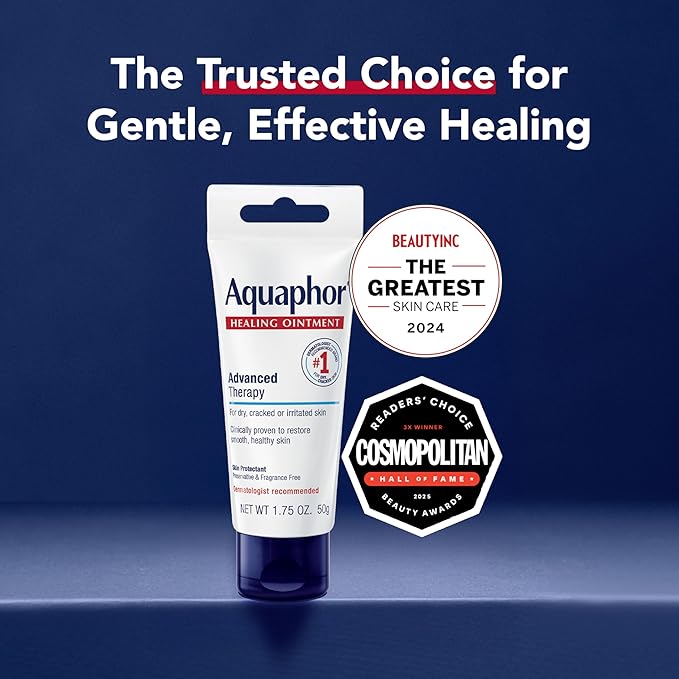 Aquaphor Advanced Therapy Healing Ointment, Hypoallergenic, Fragrance Free Body Moisturizer for Dry Skin and Minor Wound Care, Travel Size Skin Care Set for Holiday Gifts, 1.75 Oz Tube, Pack of 3