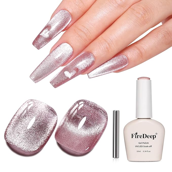 10ml Hema Free Pink Cat Eye Gel Nail Polish Soak Off Long Lasting Holographic UV/LED with Magnetic Stick Gift for Women 1Pcs