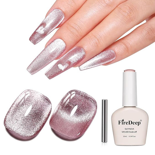 10ml Hema Free Pink Cat Eye Gel Nail Polish Soak Off Long Lasting Holographic UV/LED with Magnetic Stick Gift for Women 1Pcs