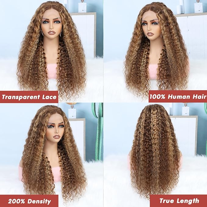 Azibo 13x5 Full Lace Front Wigs Human Hair Pre Plucked 30inch 200 Density Water Wave 4/27 Honey Blonde Lace Front Wig Human Hair