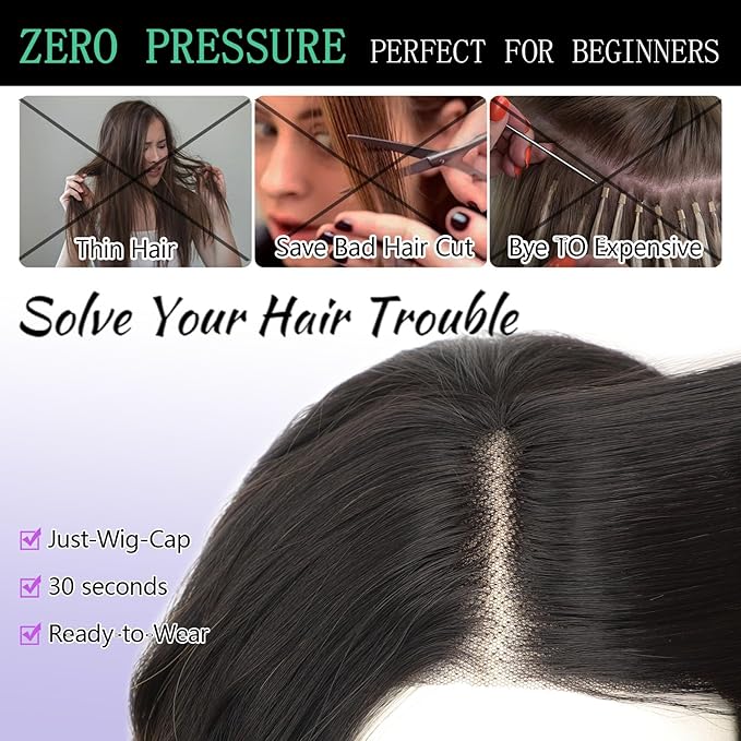 AISI HAIR 14 Inch Ombre Brown Wigs for Women - Shoulder Length Wave Wig with Pre-Cut Lace Hairline, Middle Part Natural Wavy Bob Synthetic Heat Resistant Fiber for Daily and Party