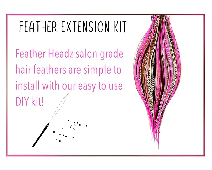 21 Natural & Hot Pink Color Hair Extensions – 9”–14” Long – DIY Rooster Kit with 20 Micro-Link Beads – 100% Real Feathers – Eye-Catching Boho Style