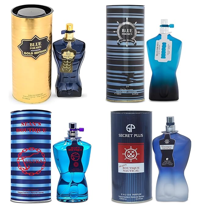 Cologne for Men Set of 4PCS Combo Scent Includes Sean Ultra/Sean Nautical/Blue Ultra/Blue Gold 100Ml Each Fragrance Gift Set for Men All Day Use
