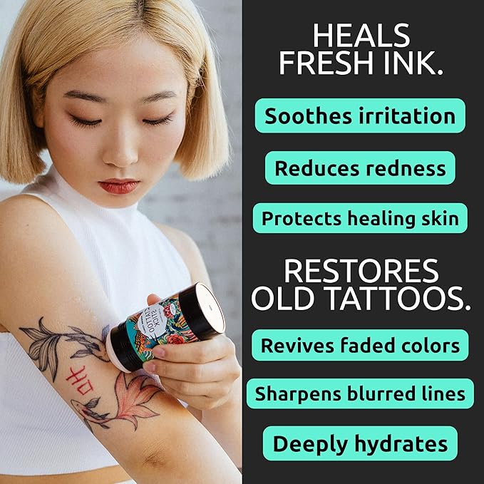 Tattoo Balm Stick – Maximum Strenght Tattoo Aftercare Healing Ointment – Travel Size Deluxe Tattoo Butter Moisturizer & Tattoo Numbing Cream, Lotion, Glide Alternative, Tattoo Care Supplies