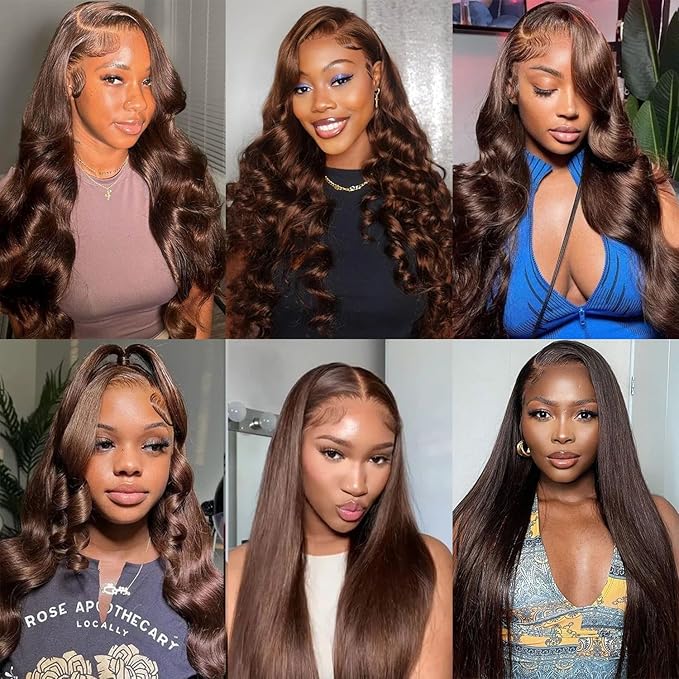 Alimubi Chocolate Brown Lace Front Wig Human Hair for Women 13x4 HD Body Wave Lace Frontal Wigs Pre Plucked with Baby Hair Glueless Wigs 180% Density 32Inch