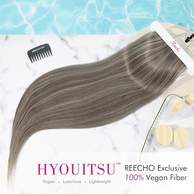 REECHO 28" Straight Long 4 PCS Set Thick Clip in on Hair Extensions - Ash Brown with Platinum Blonde Highlights