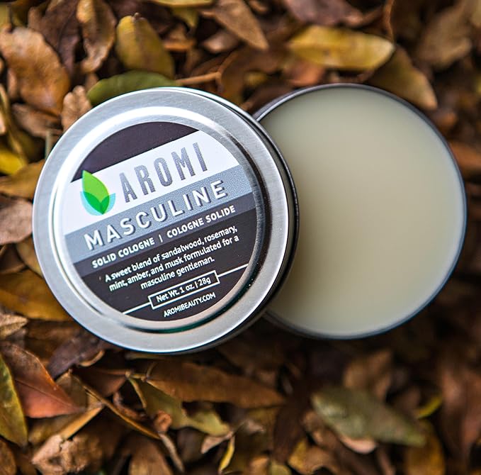Aromi Solid Cologne for Men | Sweet Musky Fragrance, Powdery Scent, Wax-Based, Travel, Sandalwood, Small Men's Gift (Masculine)