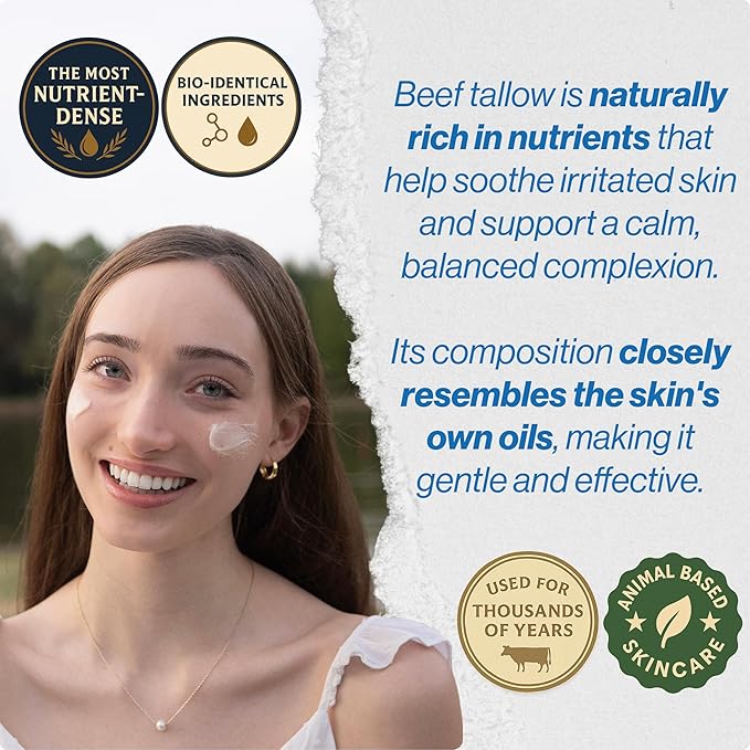 | Original, Tallow Balm For Face, Grass Fed Tallow For Skin, Beef Tallow Face Cream, Face Tallow, Essential Oil Cream, Moderate, Cold Pressed, Sweet Almond Oil, Natural Skincare