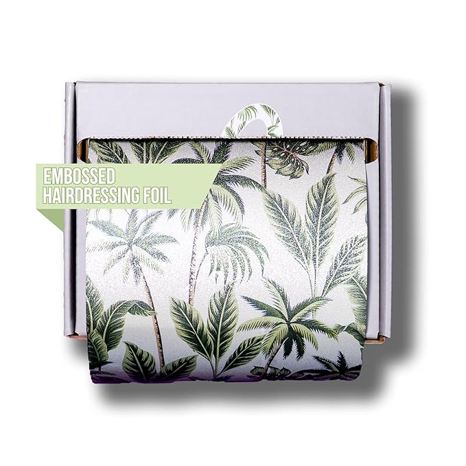 Simply Hair Pop-Up Hair Foil - 500 Pre-Cut & Folded Sheets for Hair Dye, Highlights & Balayage - Embossed, No-Slip Grip - Pop-Up Dispenser - 12.7x27.9cm - Palm Leaf