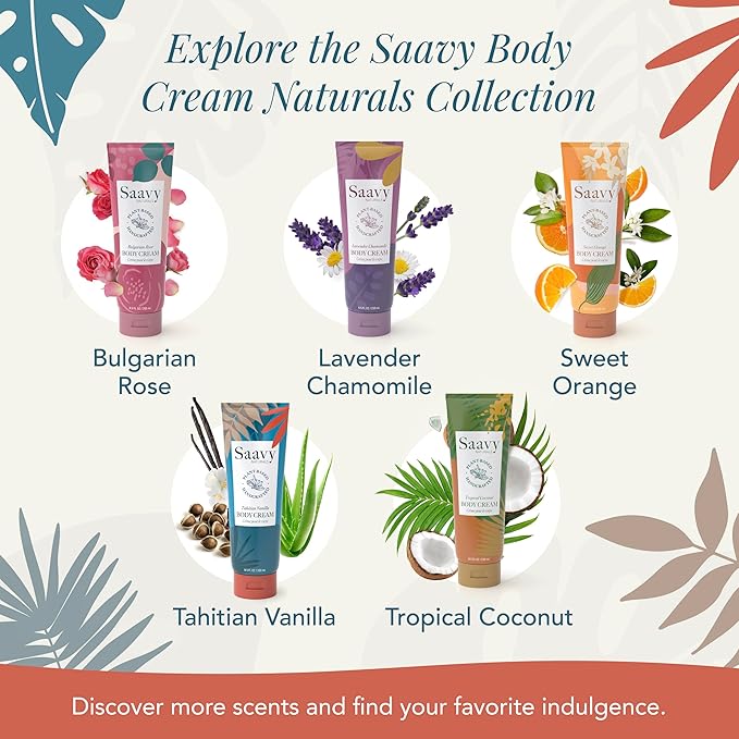 Saavy Naturals Body Cream Tahitian Vanilla, Clean Plant-Based Ingredients - Made In USA - Absorbent Shea Butter Vegan, Thick and Creamy Body Moisturizer, Body Lotion for Dry Skin- 8.5 Fl Oz, 2 Pack