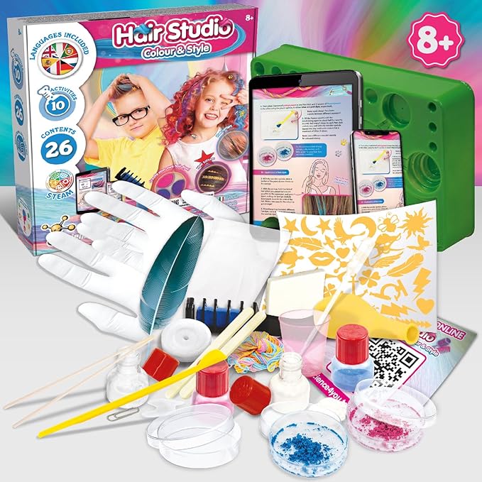 Science4you Hair Studio - Temporary Hair Chalks Gift Set with Hair Tattos, Games and Toys for Girls and Boys 8+ Years