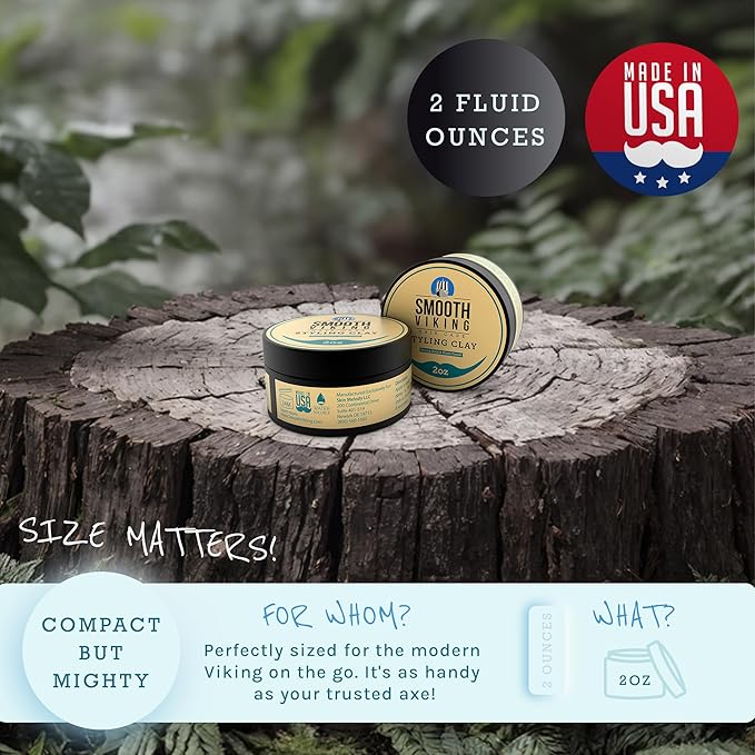 Smooth Viking Hair Clay for Men - Strong Hold Pomade, Hair Paste, Styling Clay With Matte Finish, Made in USA, 2oz