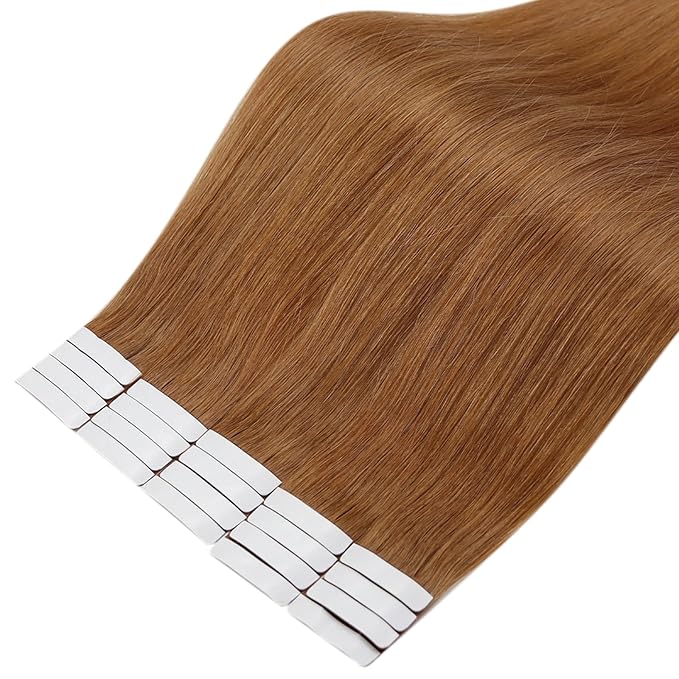 Full Shine Human Hair Tape in Extensions Color 330 Copper Brown Double Sided Tape in Hair Extensions Human Hair 14Inch Remy Hair Extensions 50Gram Seamless Skin Weft 20Pcs for Wedding