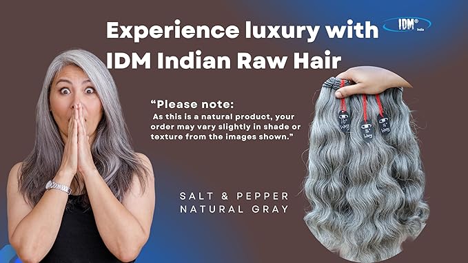 16” Wavy Salt & Pepper/Natural Gray 3 bundles. Its 100% Natural Indian Virgin Raw Hair Extensions .Natural color unprocessed and not treated with any kind of chemicals