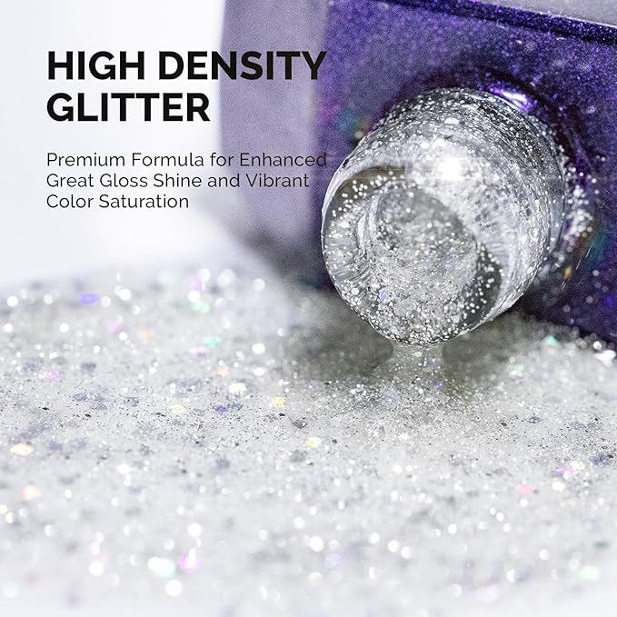 MelodySusie Galaliver Silver Glitter Gel Nail Polish, 15ML Shimmer Silver Diamond Sparkle Gel Polish Soak Off UV LED Cured Long Lasting Gift for Women DIY Nail Design Nail Art Manicure X09