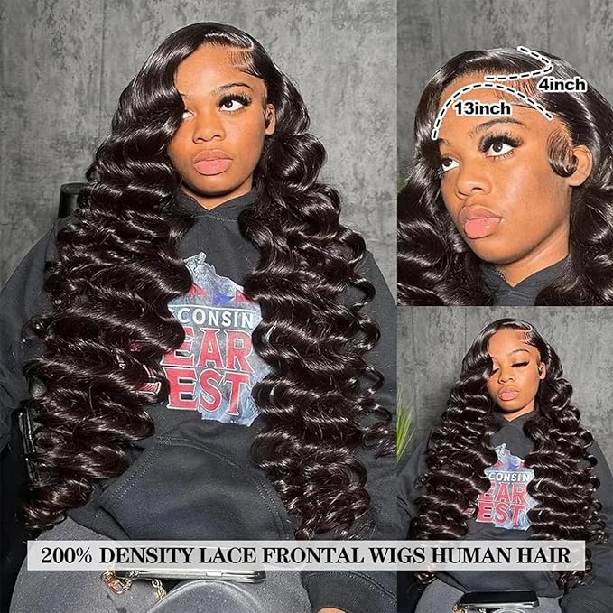 30 Inch Loose Wave Lace Front Wigs Human Hair 200% Density 13x4 HD Full Lace Frontal Wigs Human Hair 12A Loose Deep Wave Glueless Wigs Human Hair Pre Plucked for Black Women 3X Longer Lifespan