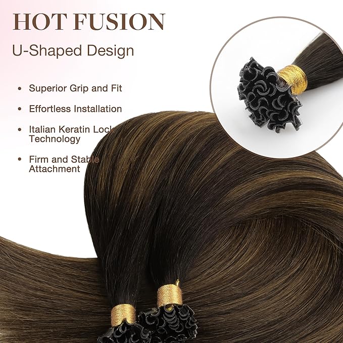 GOO GOO U Tip Hair Extensions, 22inch 50g 50S, Hot Fusion, Invisible Remy, 2/6/2 Balayage Dark Brown to Chestnut Brown