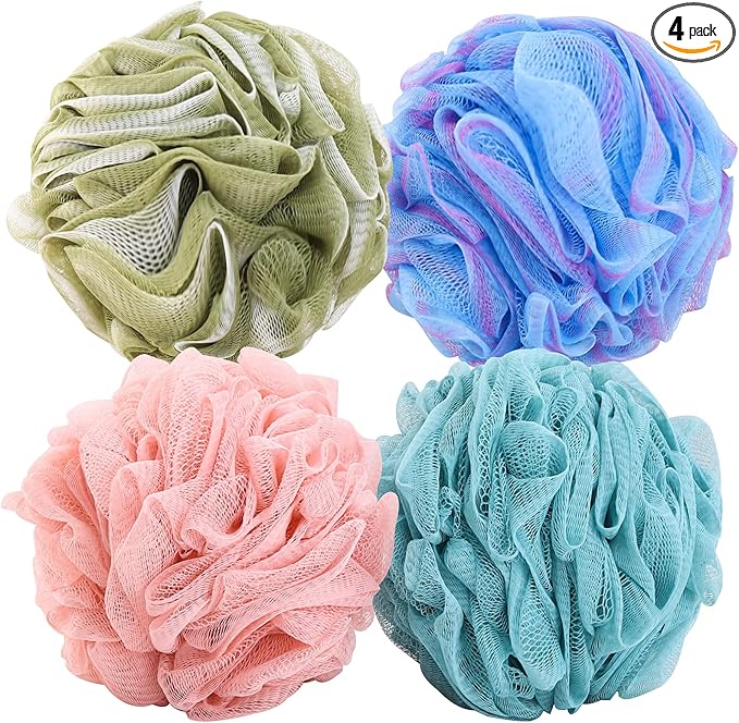 BTYMS 4 Pieces Shower Loofahs Large Bath Sponge 75g Mesh Pouf Wash Puff Shower Poof Body Loofas for Bathing