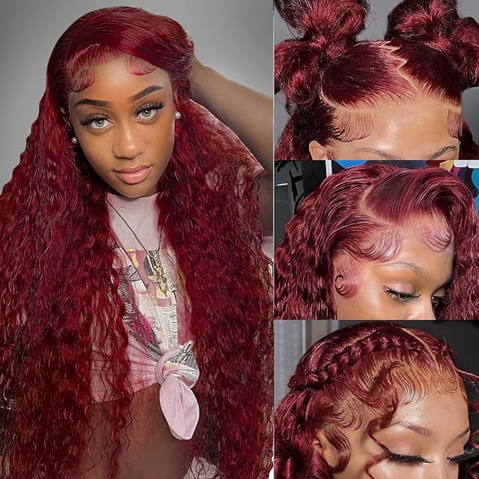 20 Inch 13x6 99j Burgundy Lace Front Wigs Human Hair Wigs For Women 180% Density 99J HD Deep Wave Lace Frontal Wigs Curly Wine Burgundy Wig Pre Plucked With Baby Hair