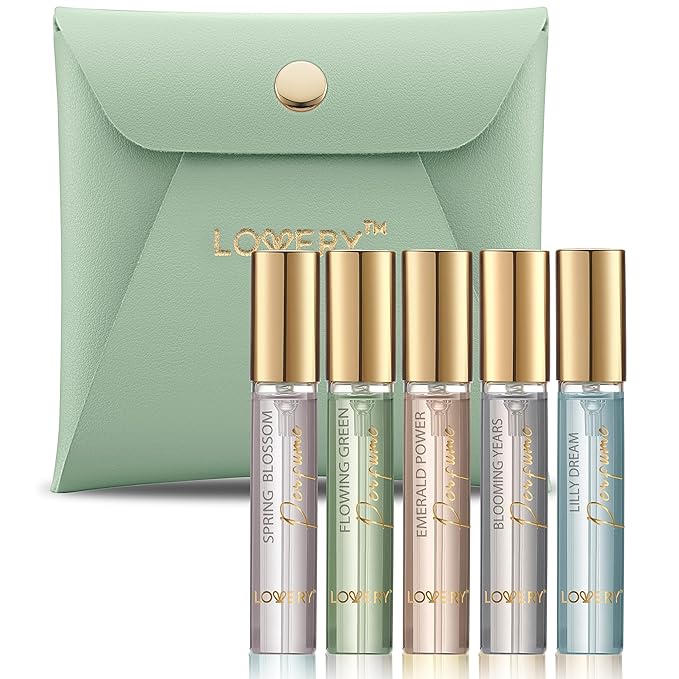 Birthday Gifts From Daughter & Son - Perfume Set Pack of 5 With Leather Pouch - 10ml Mini Fragrances for Travel, Solo Scent & Layering - Sampler Sets for Women & Men
