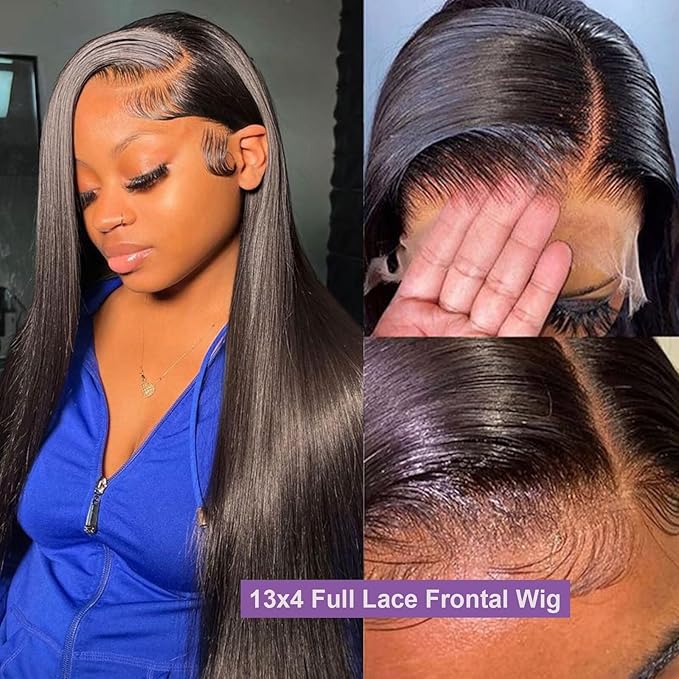 Lemoda Straight SKINLIKE Real HD 13x4 Full Lace Frontal Wigs 210% Density 15A Brazilian Straight Virgin Human Hair Lace Front Wig 24inch Invisible 0.1mm Ultra-thin Frayed Ends Tiny Knots