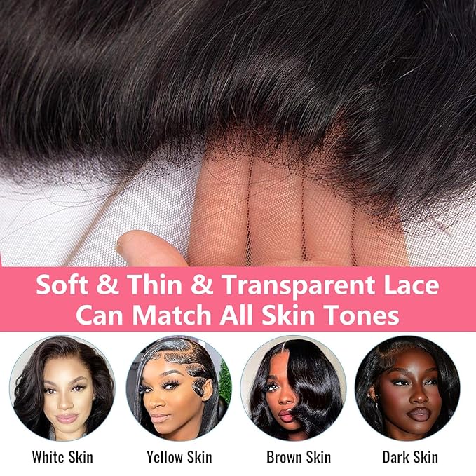 13x4 Lace Frontal Closure Body Wave Human Hair Ear to Ear HD Lace Frontal Closure Free Part Brazilian Body Wave Hair Extensions 150% Density Human Hair Pre Plucked with Baby Hair 8 Inch