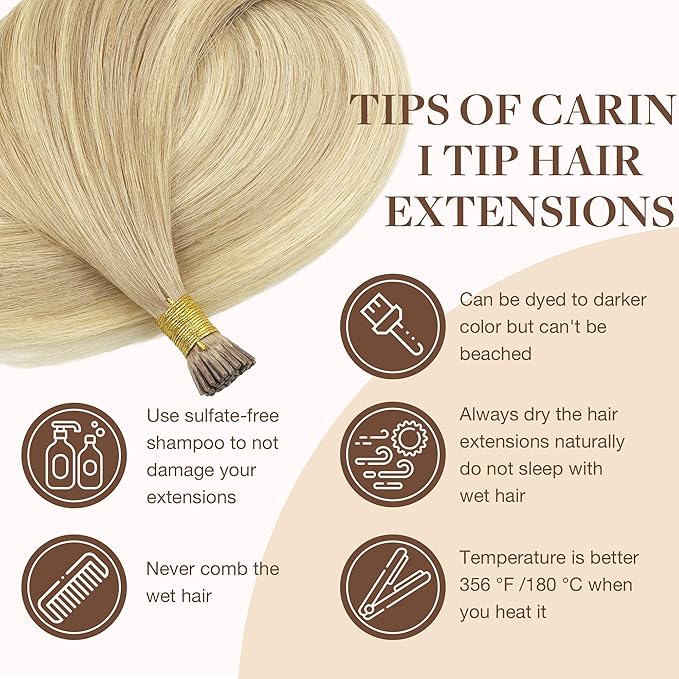 GOO GOO I Tip Hair Extensions, Real Human Hair, 16inch 100g 200S, Cold Fusion, Invisible Remy, Natural Blonde Balayage