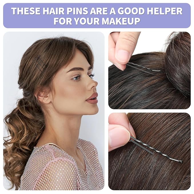 Bobby Pins, Hair Pins 2 Inch 60PCS Crimped Hair Clips for Kids, Girls, and Women, Secure and Easy for All Hair Types, With Ball Tips Design. Hair Accessories for Styling (Black)
